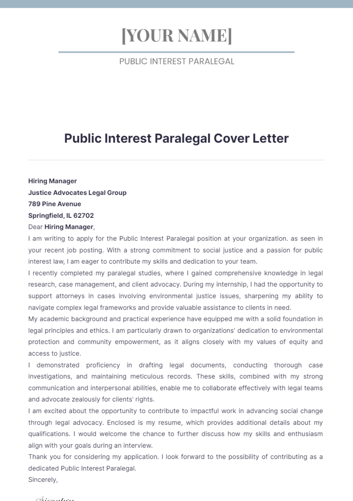 Public Interest Paralegal Cover Letter