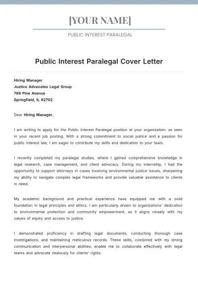 Free Public Interest Paralegal Cover Letter to Edit Online