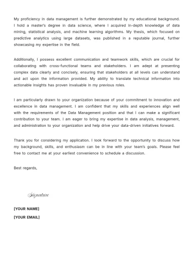 Free Data Management Cover Letter to Edit Online