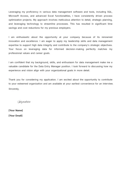 Free Data Entry Manager Cover Letter to Edit Online