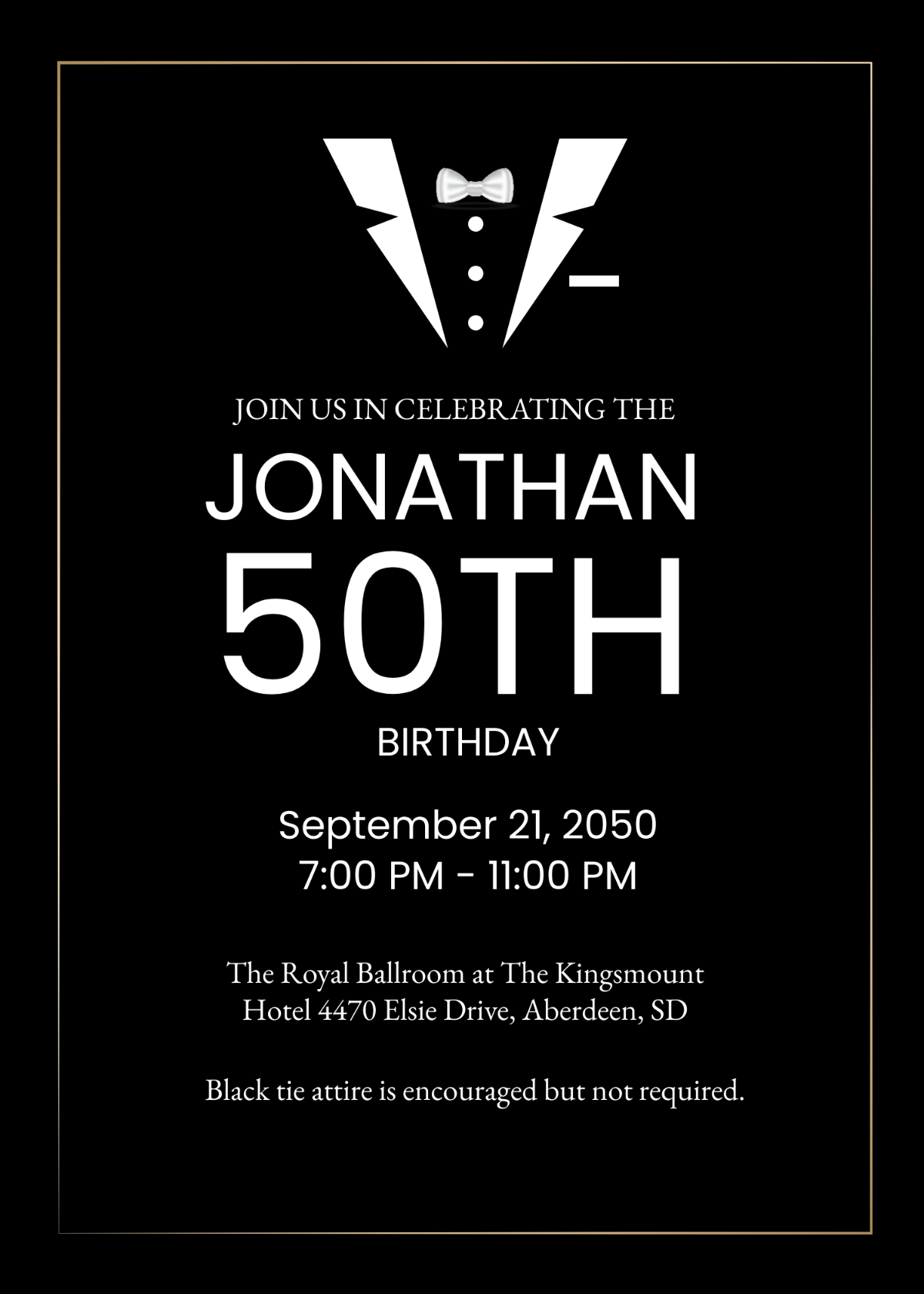 Black Tie 50th Birthday Invitation