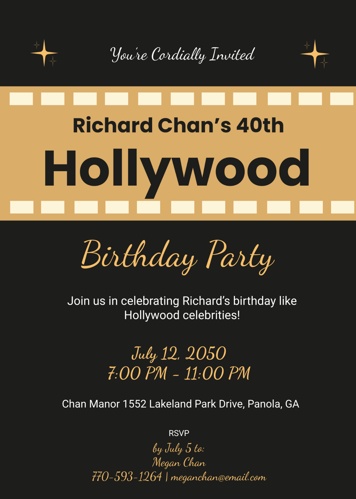 Hollywood 40th Birthday Invitation
