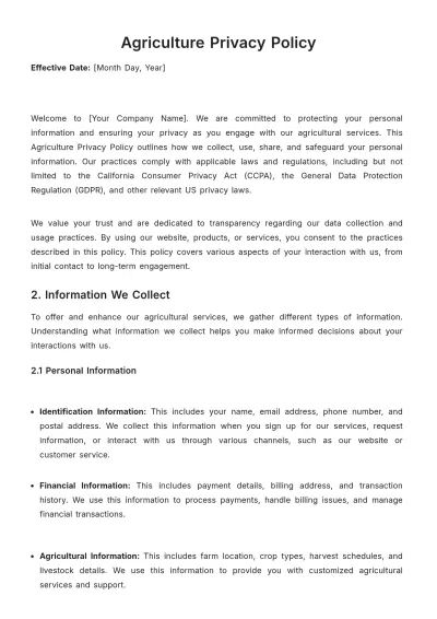 Free Agriculture Privacy Policy Template to Edit Online