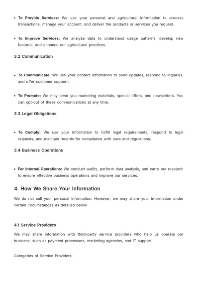 Free Agriculture Privacy Policy Template to Edit Online