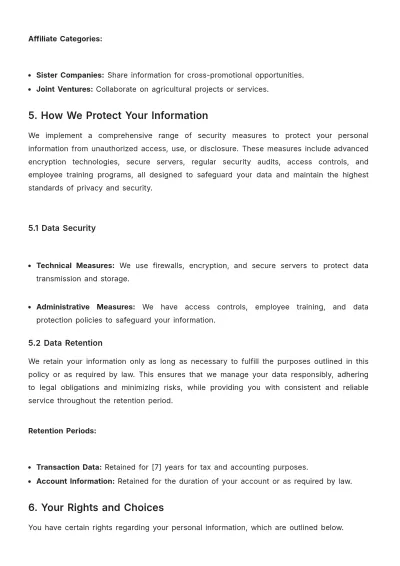 Free Agriculture Privacy Policy Template to Edit Online