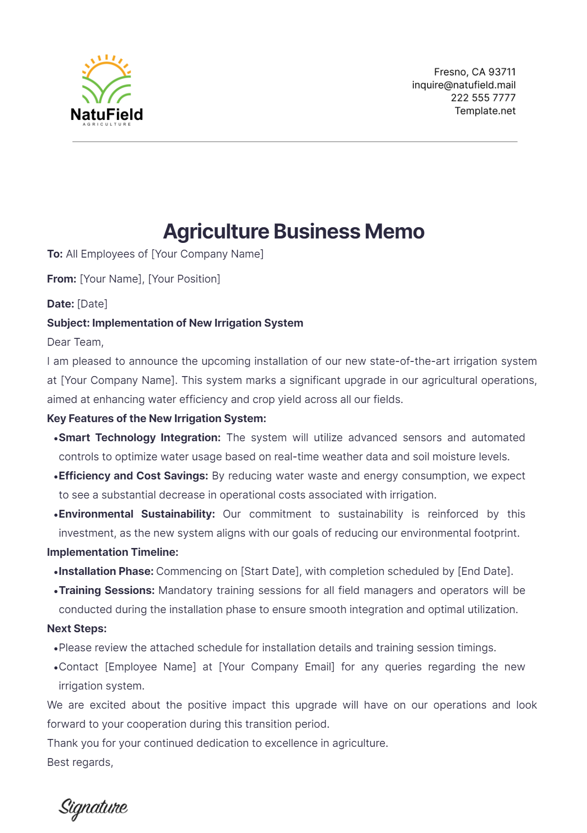 Agriculture Business Memo Template - Edit Online & Download