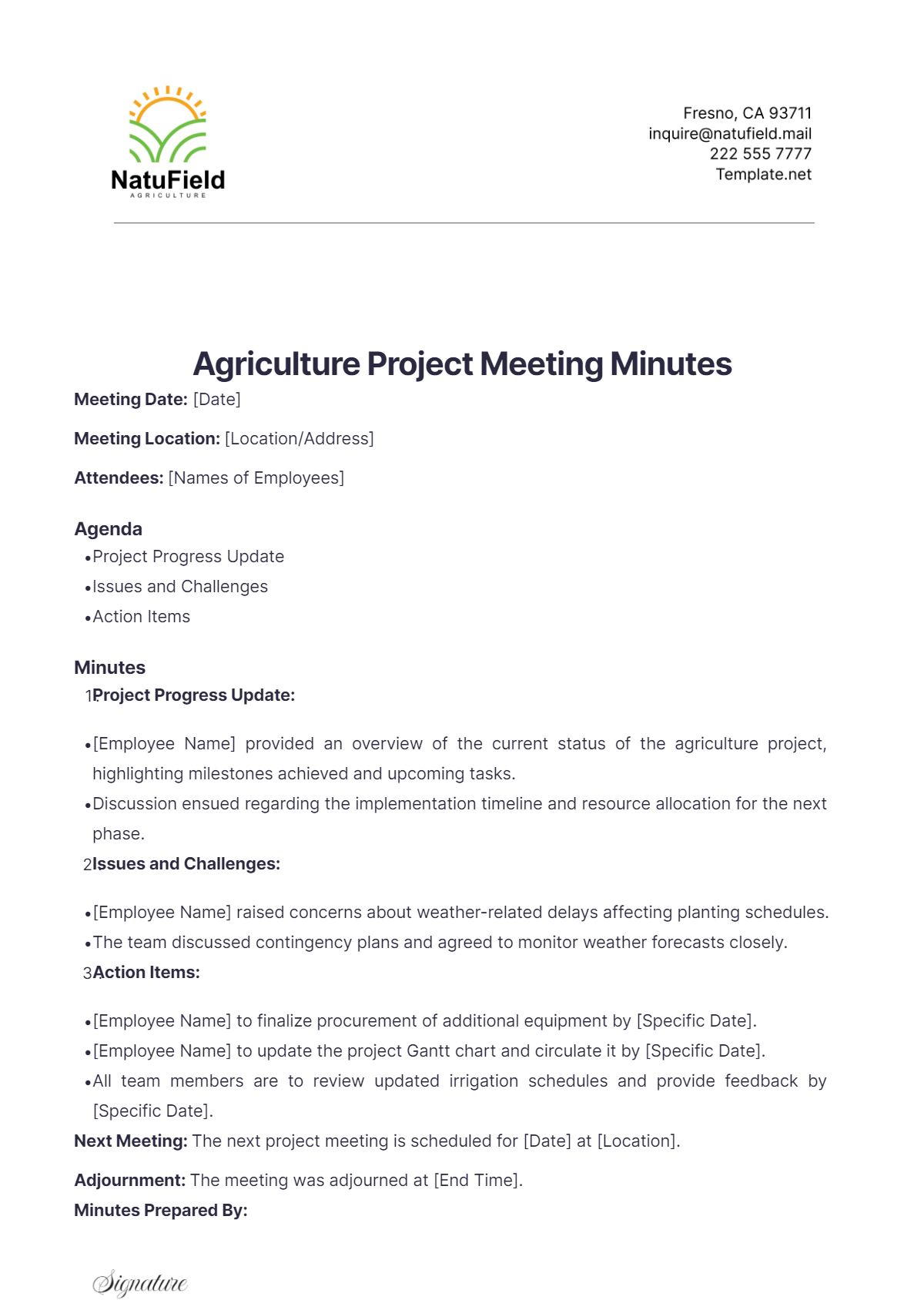 Agriculture Project Meeting Minutes Template - Edit Online & Download