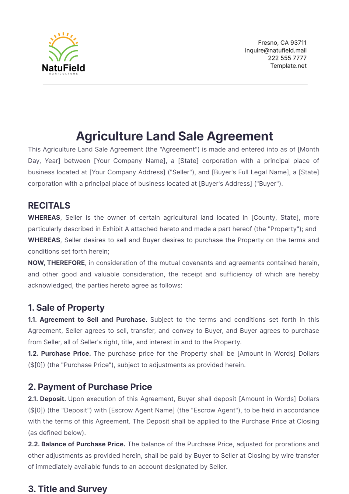 Agriculture Land Sale Agreement Template - Edit Online & Download