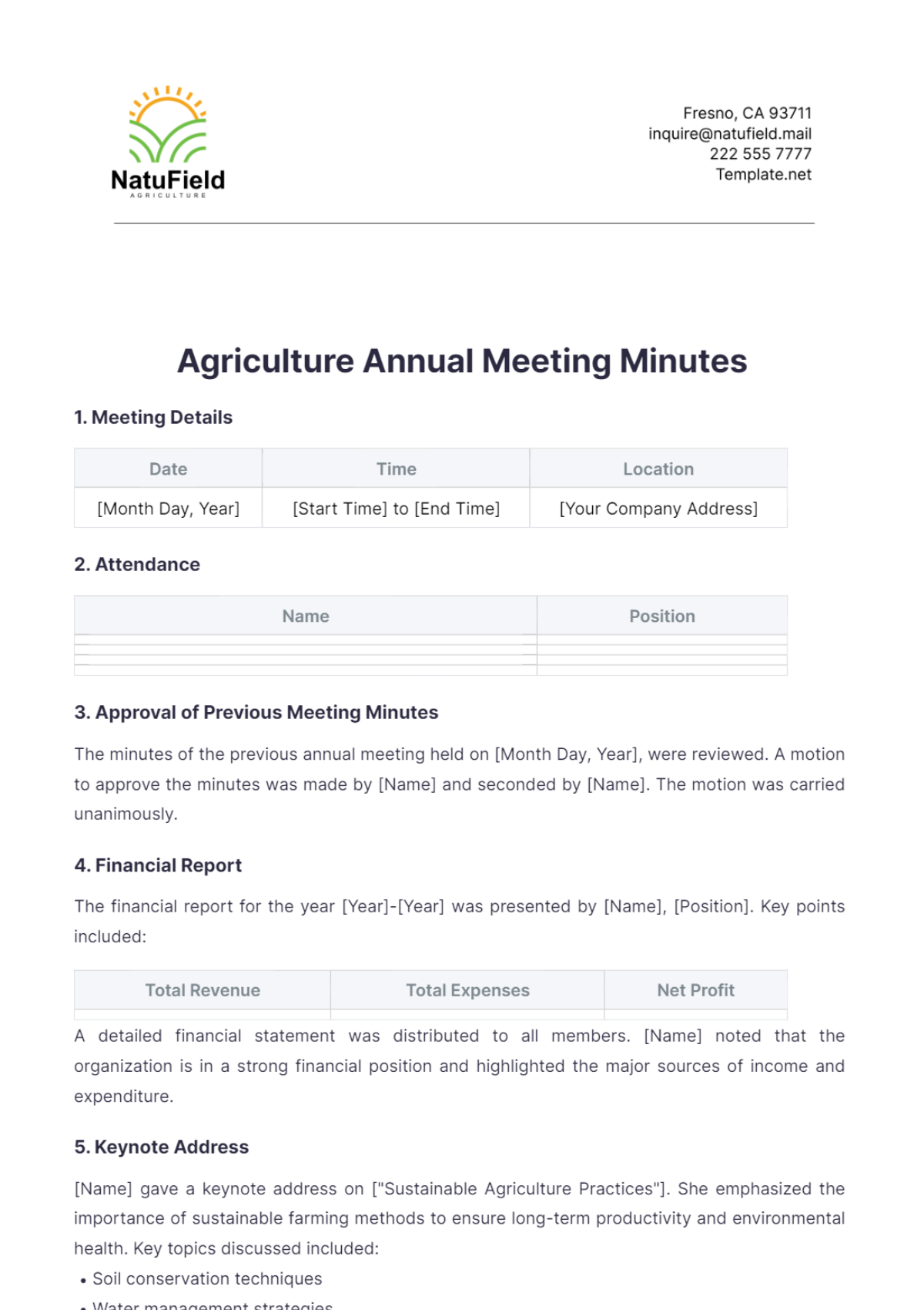 Agriculture Annual Meeting Minutes Template - Edit Online & Download