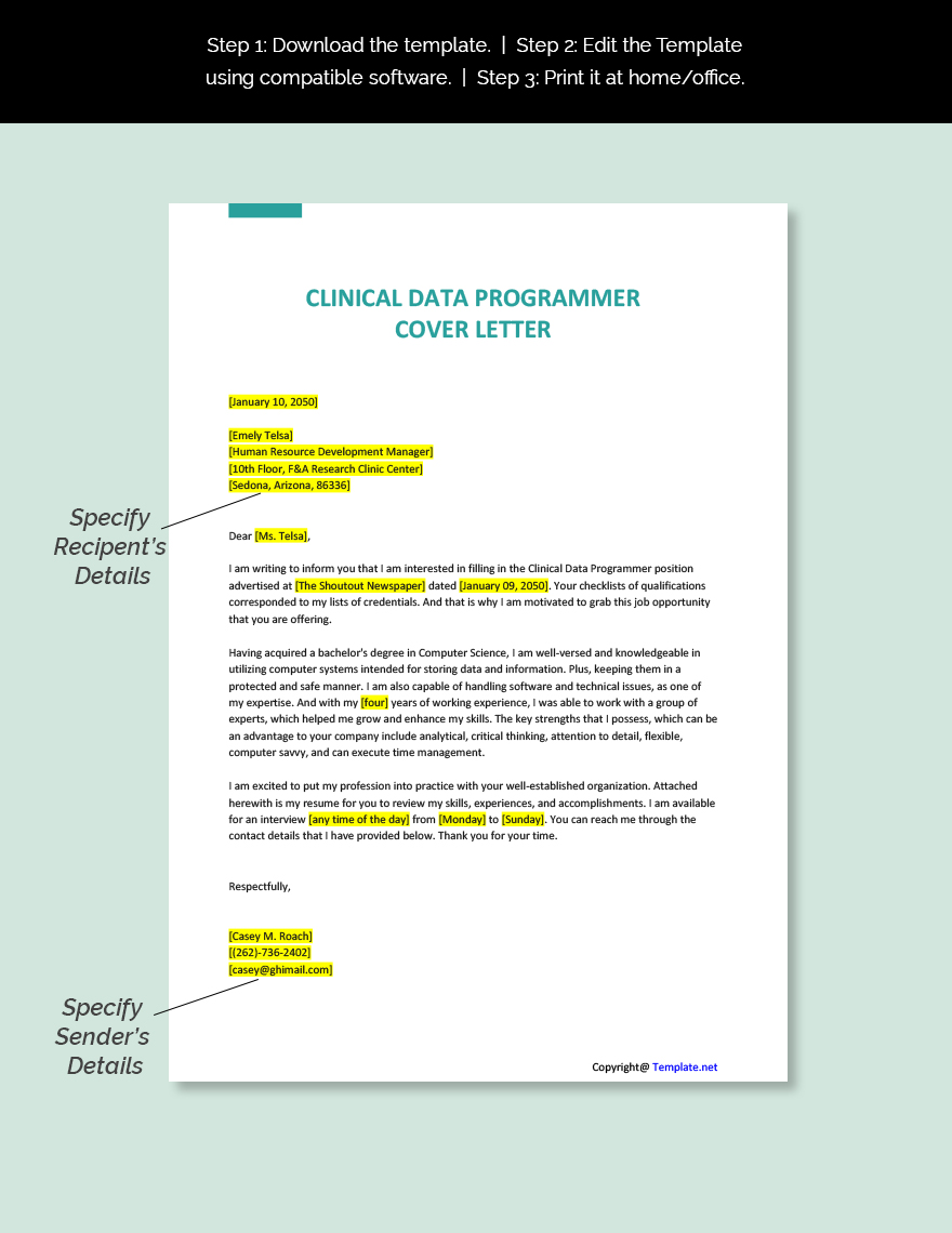 Clinical Data Programmer Cover Letter