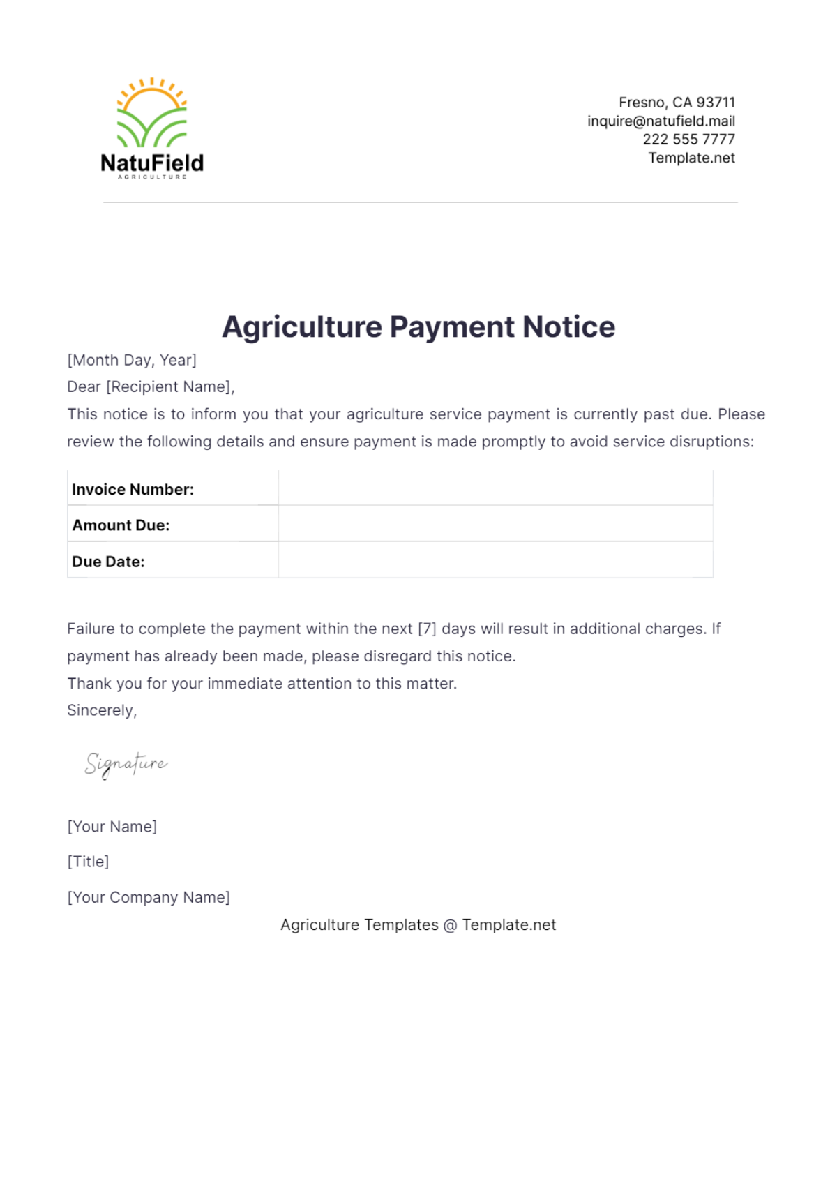 Agriculture Payment Notice Template - Edit Online & Download