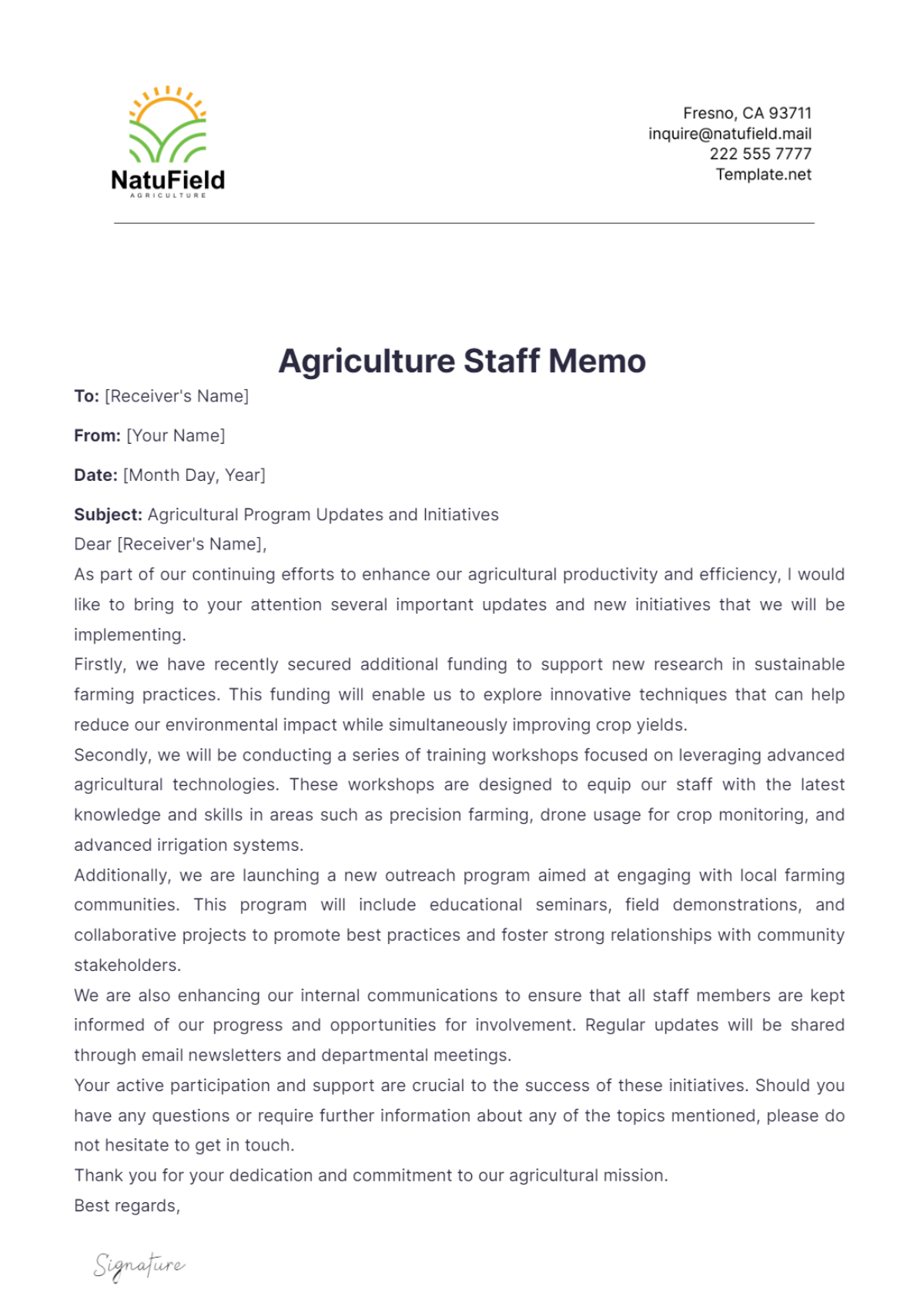 Agriculture Staff Memo Template - Edit Online & Download