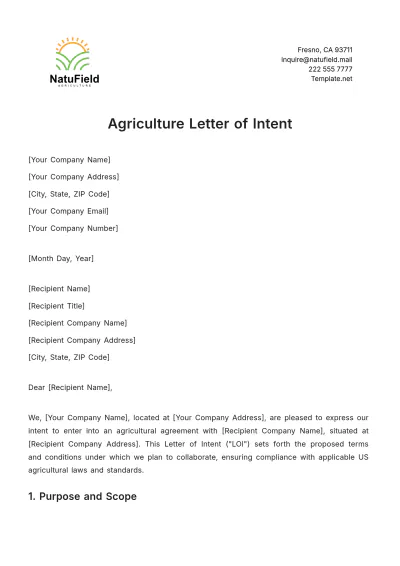 Free Agriculture Letter of Intent Template to Edit Online