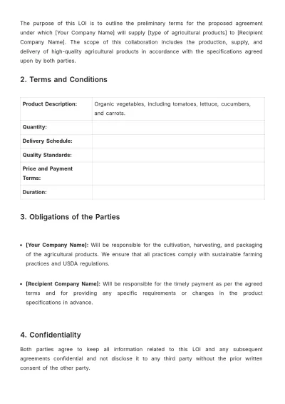 Free Agriculture Letter of Intent Template to Edit Online