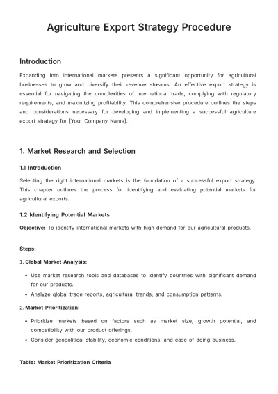 Free Agriculture Export Strategy Procedure Template to Edit Online