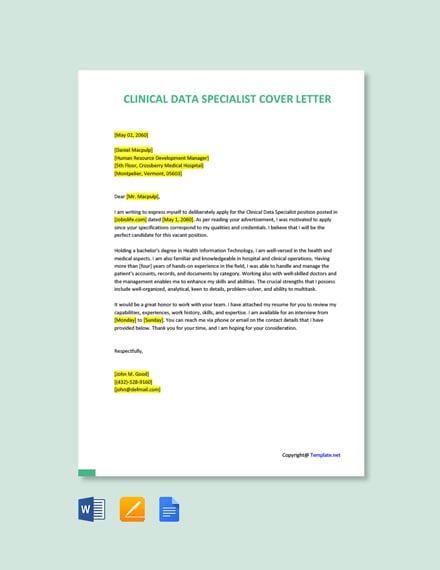 Clinical Data Specialist Cover Letter