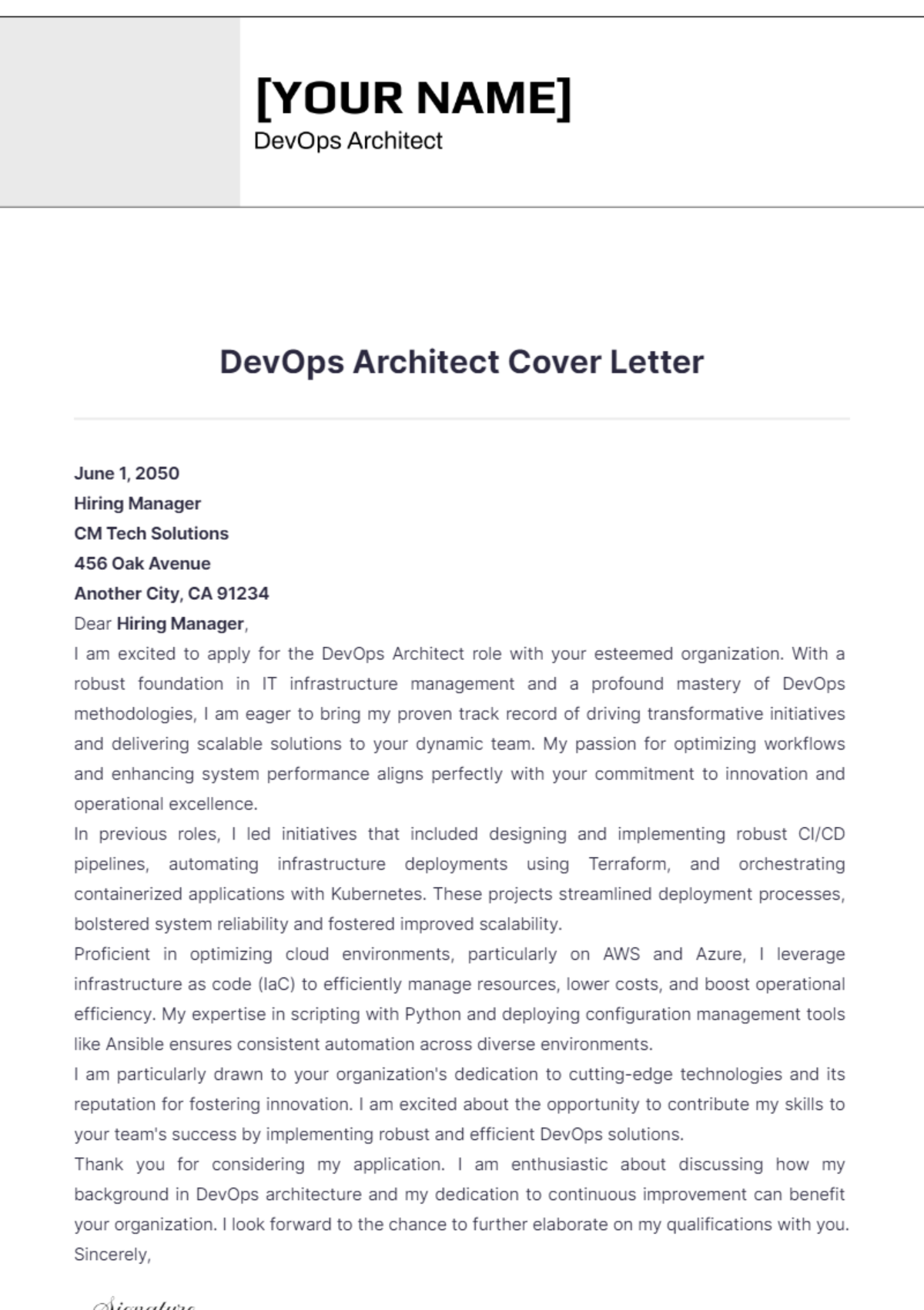 DevOps Architect Cover Letter