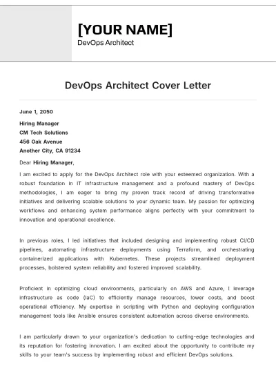 Free DevOps Architect Cover Letter to Edit Online