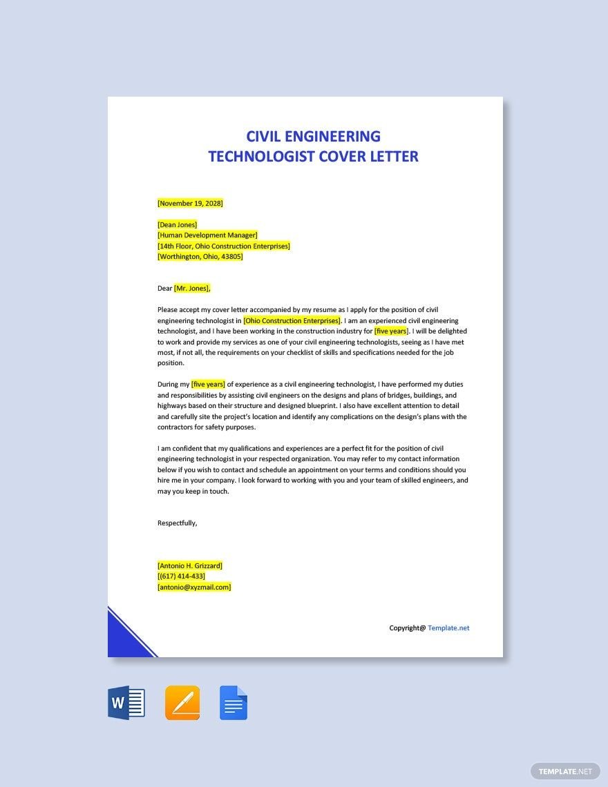 Free Civil Engineering Technologist Cover Letter Template