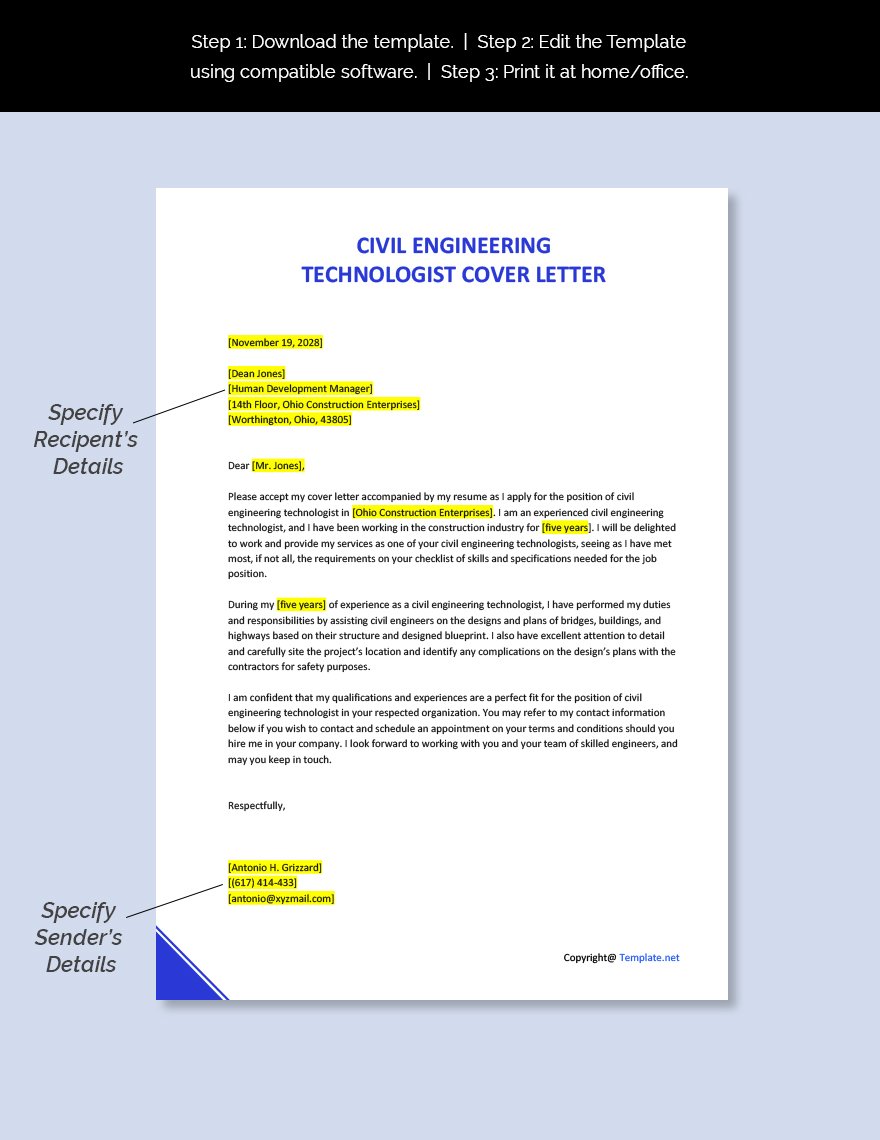 Civil Engineering Technologist Cover Letter