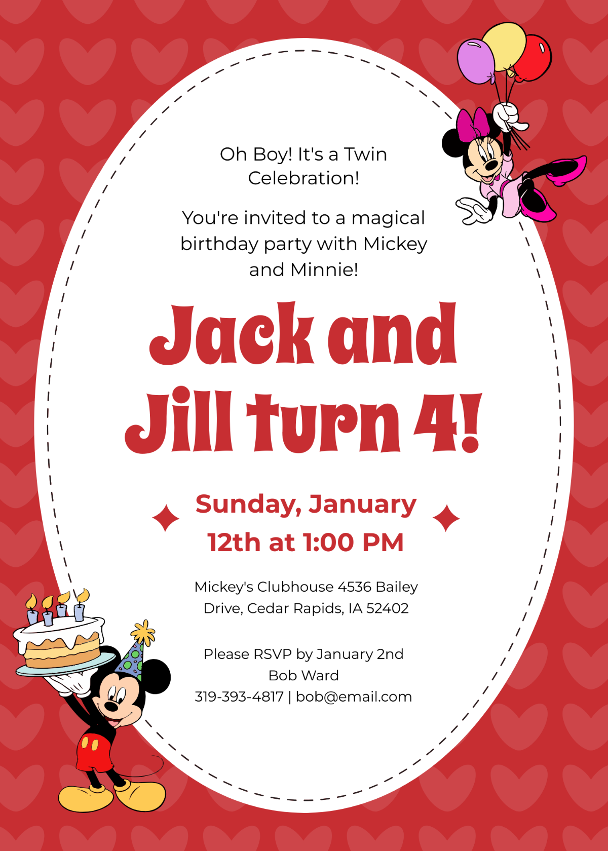 Mickey Minnie Twins Birthday Invitation