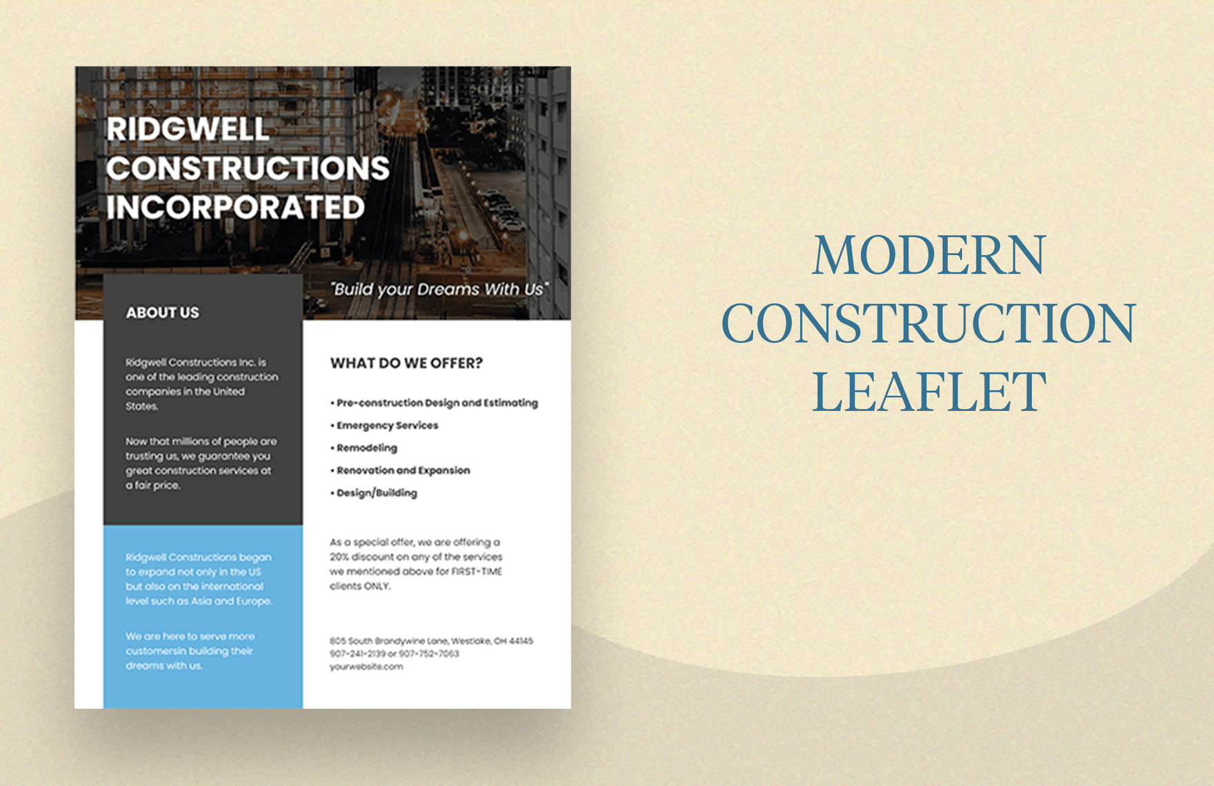 Modern Construction Leaflet Template