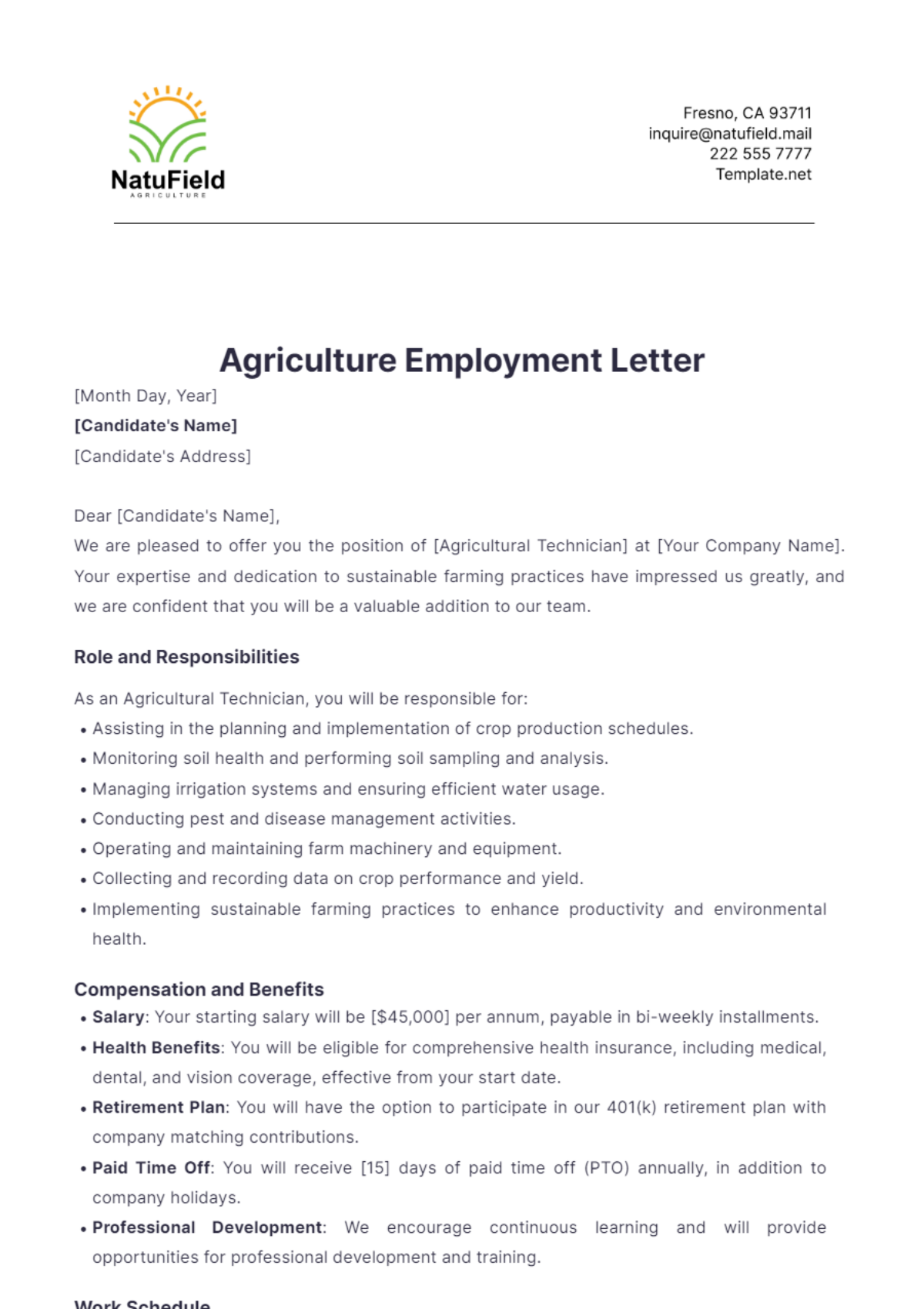 Agriculture Employment Letter Template