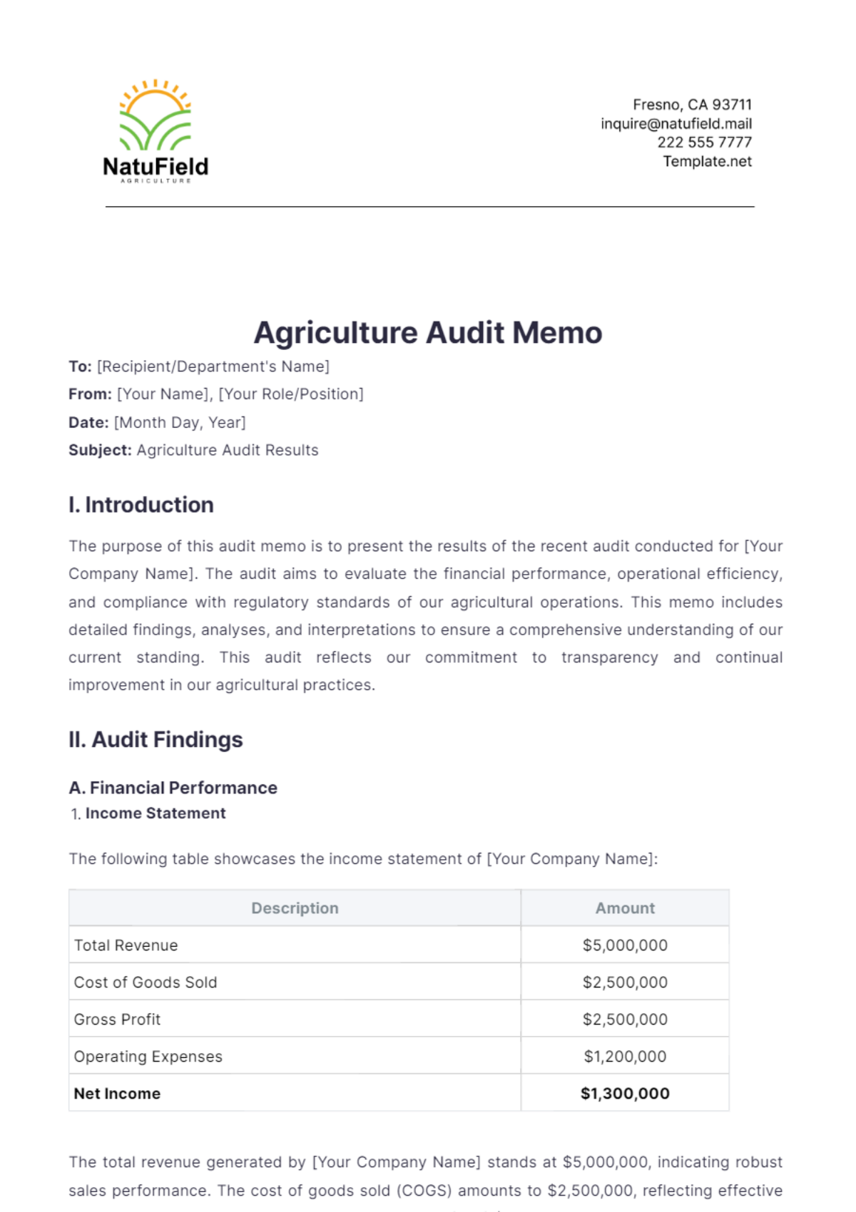 Agriculture Audit Memo Template - Edit Online & Download