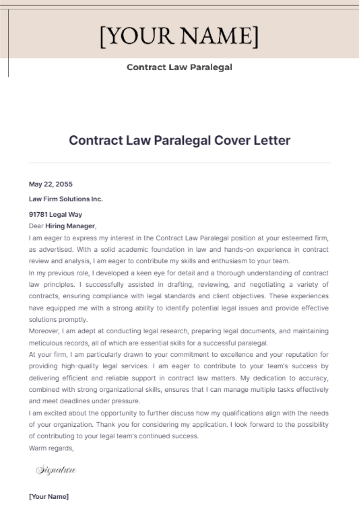 Contract Law Paralegal Cover Letter