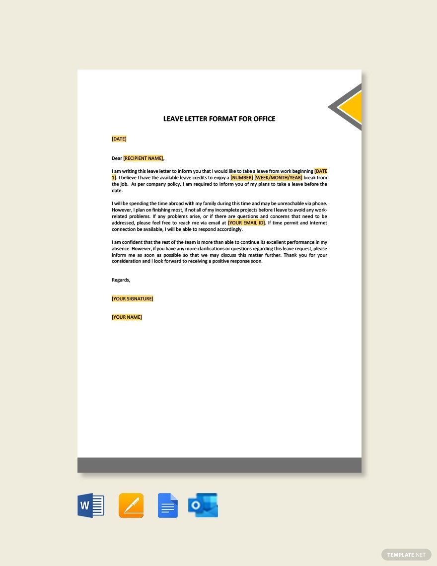 Leave Letter Format for Office Template