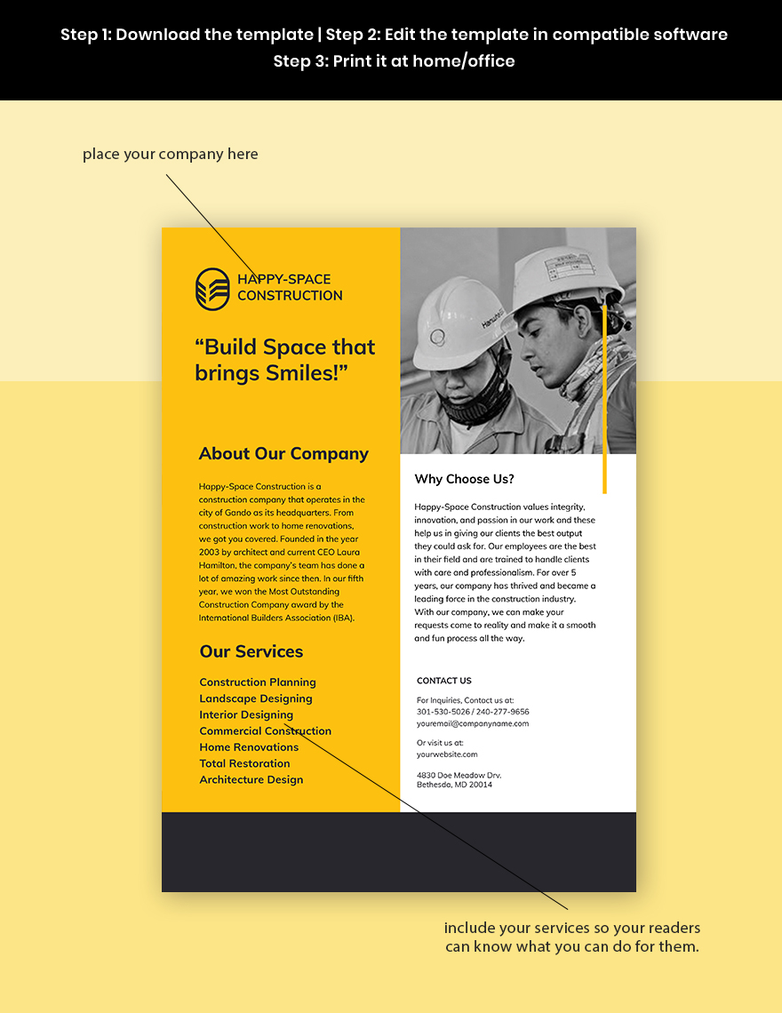 Construction Company Leaflet Template Format