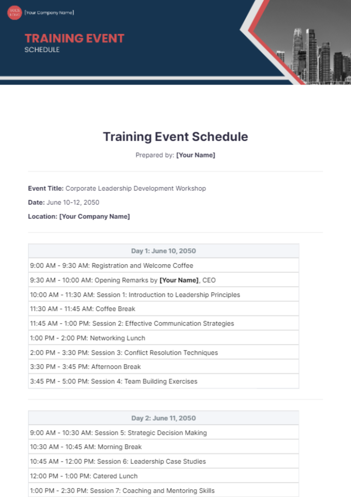 Training Event Schedule Template - Edit Online & Download