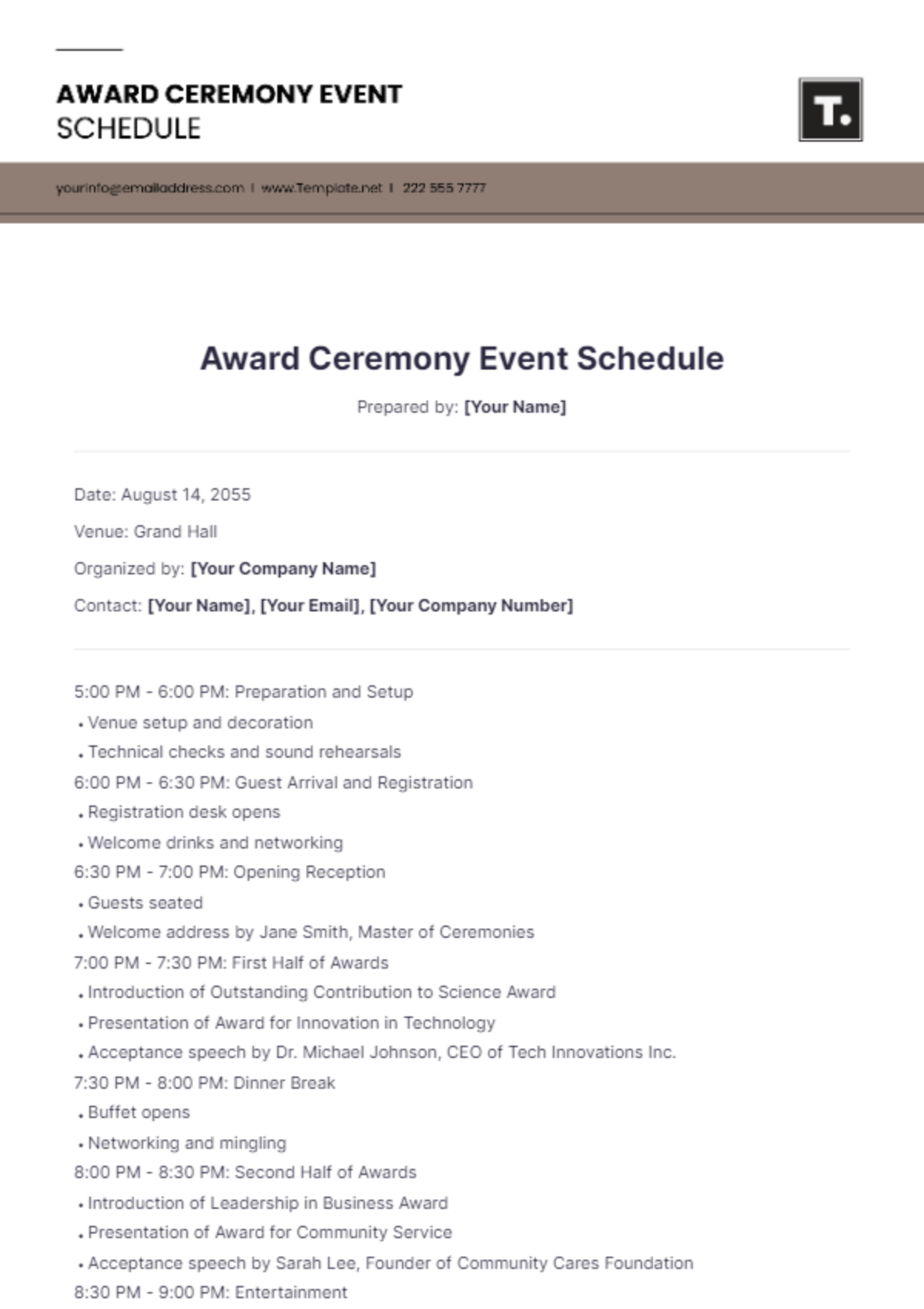 Award Ceremony Event Schedule Template - Edit Online & Download