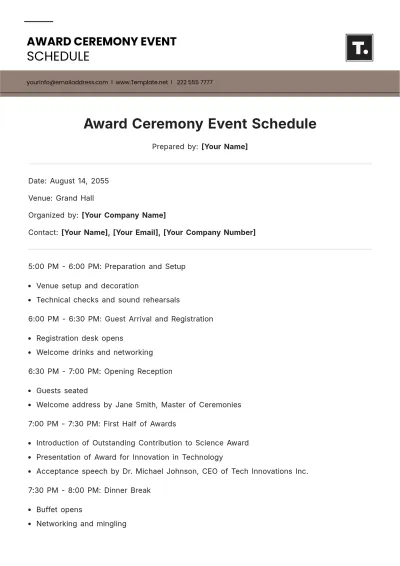 Free Award Ceremony Event Schedule Template to Edit Online