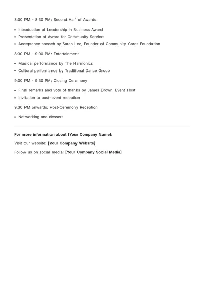 Free Award Ceremony Event Schedule Template to Edit Online