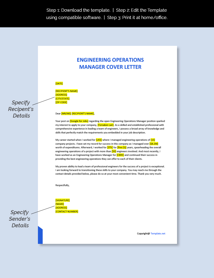 Engineering Operations Manager Cover Letter