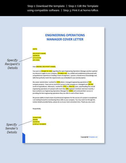 Engineering Operations Manager Cover Letter Template