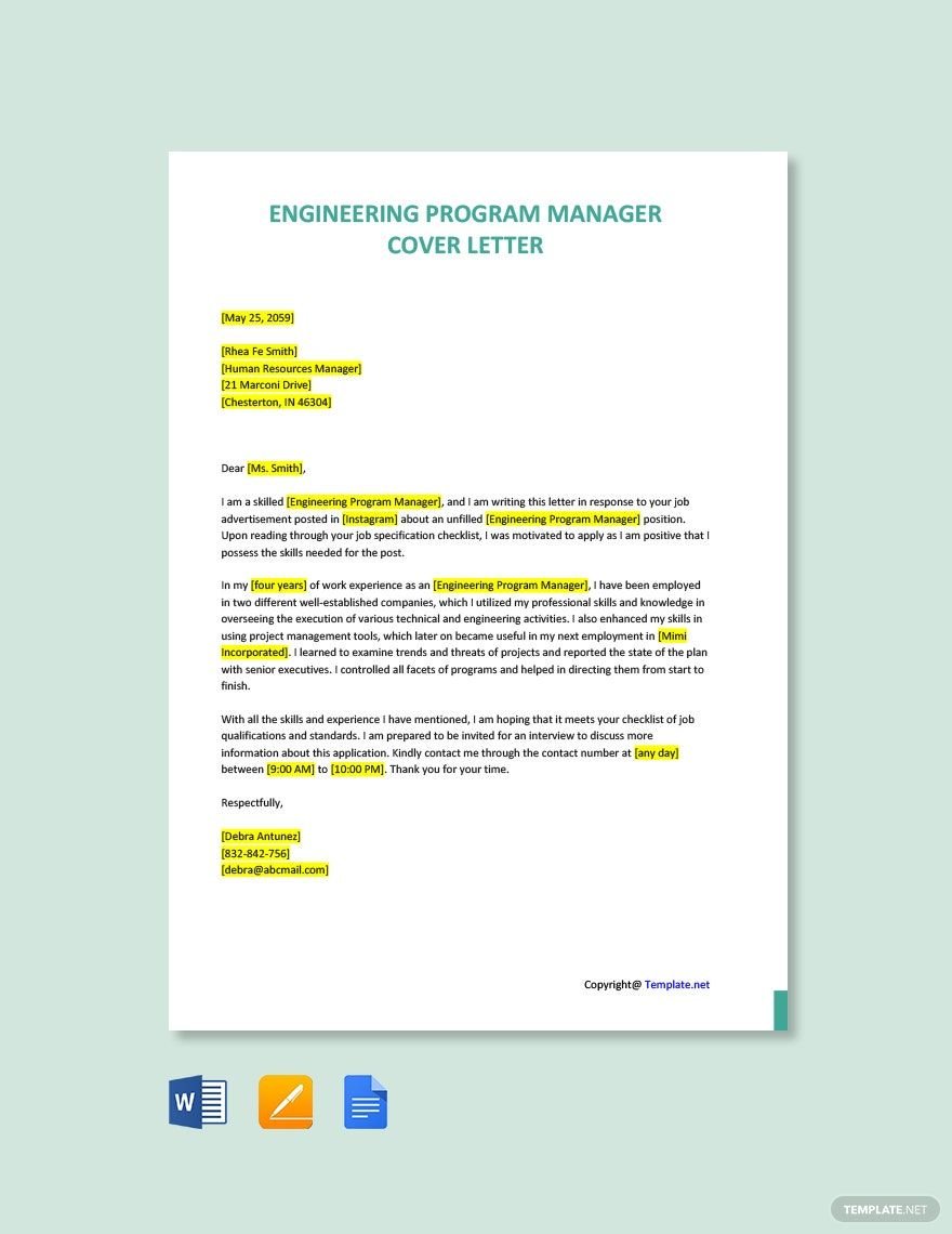 Engineering Program Manager Cover Letter Template