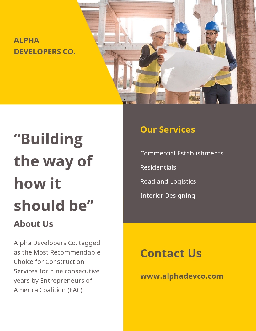 Construction Advertising Leaflet Template - Illustrator, InDesign, Word, Apple Pages, PSD