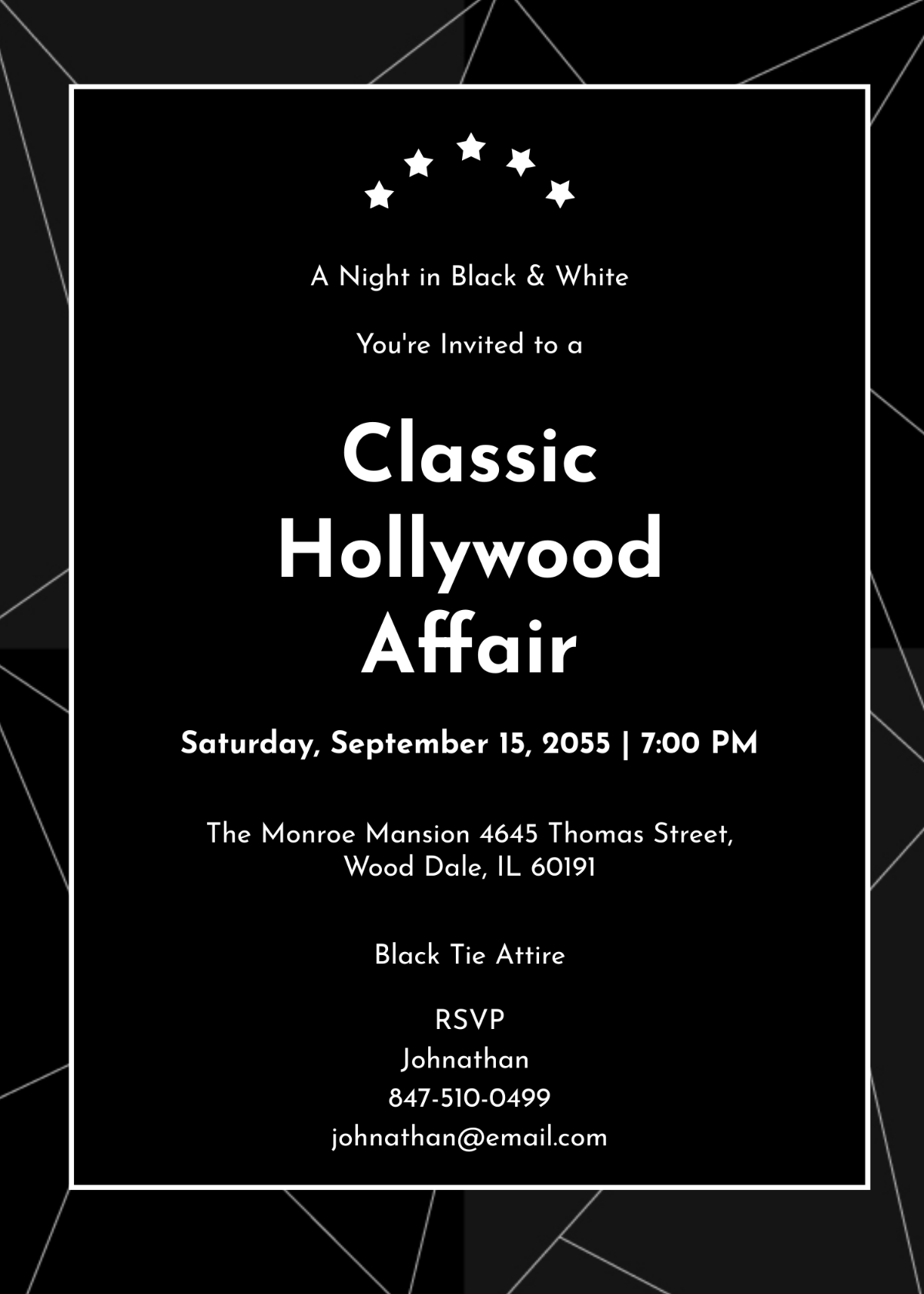 Black and White Hollywood Invitation