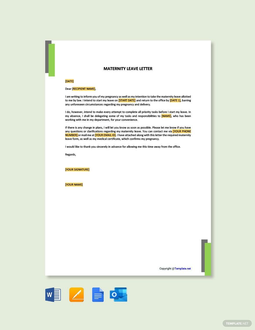 Maternity Leave Letter in Google Docs, Word, Pages, Outlook, PDF