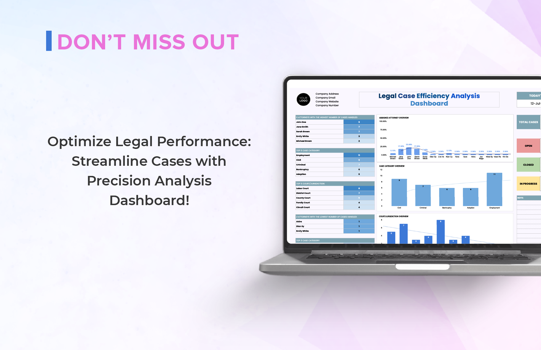 Legal Case Efficiency Analysis Dashboard Template