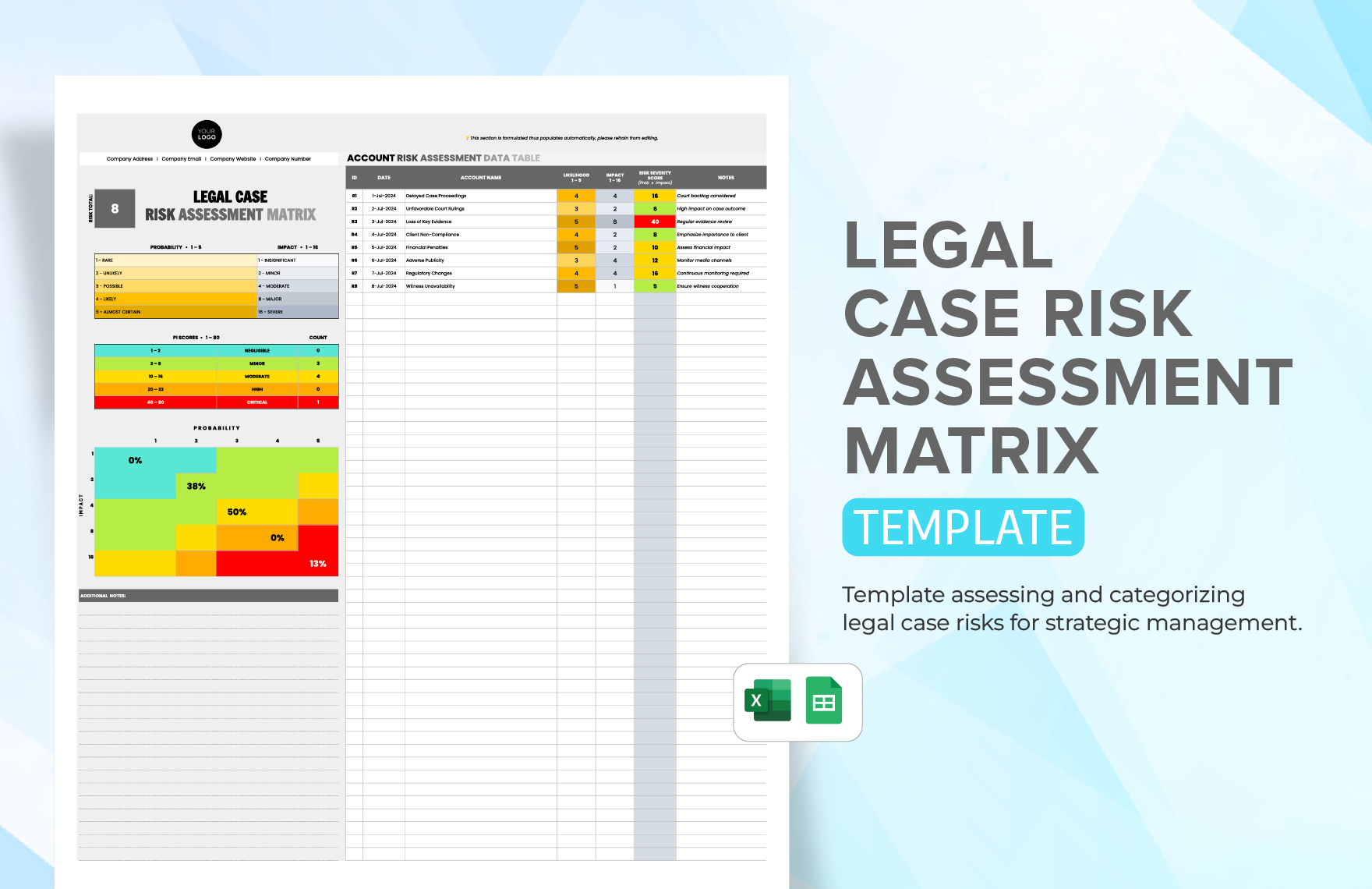Legal Case Risk Assessment Matrix Template in Excel, Google Sheets