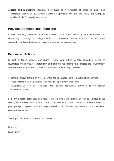 Free Agriculture Complaint Letter Template to Edit Online