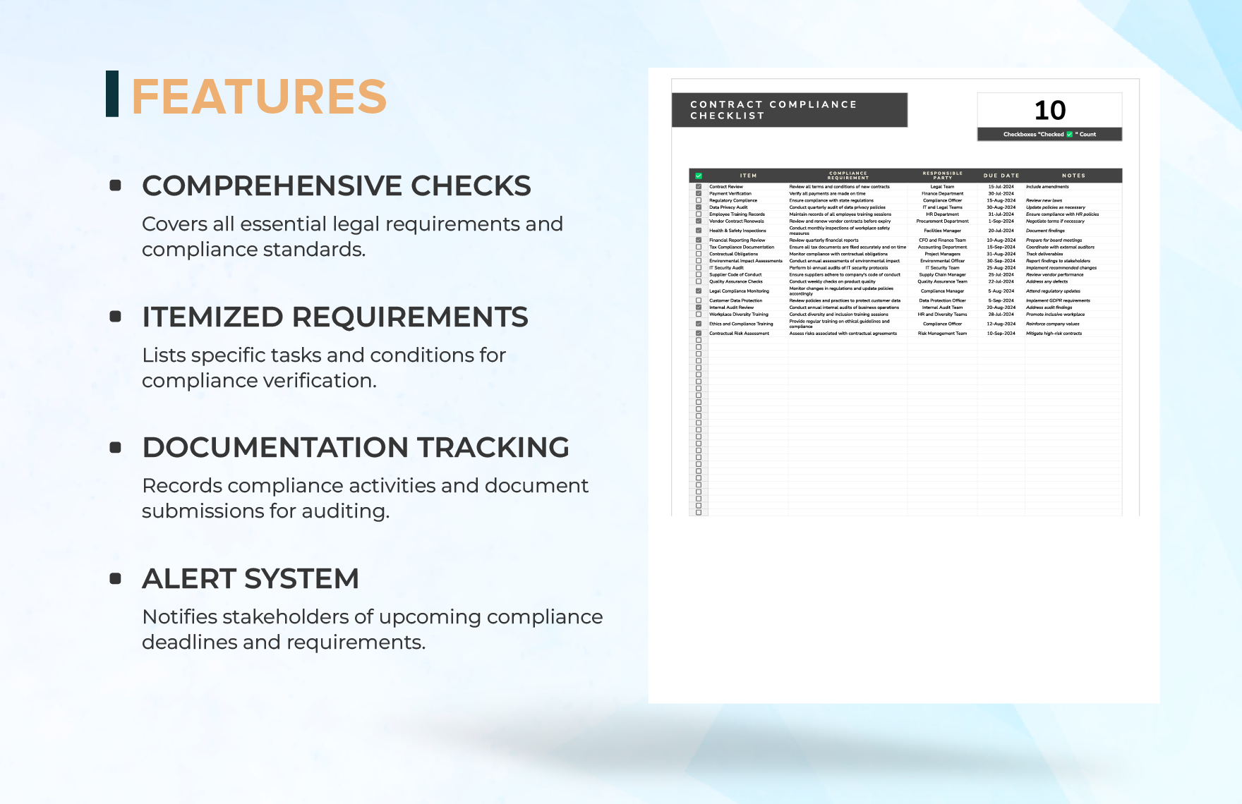 Legal Contract Compliance Checklist Template
