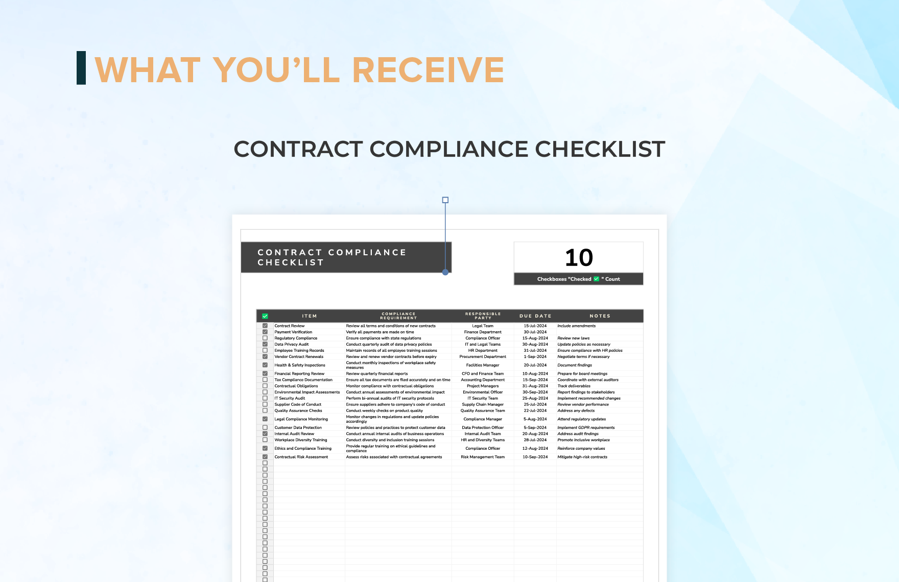 Legal Contract Compliance Checklist Template