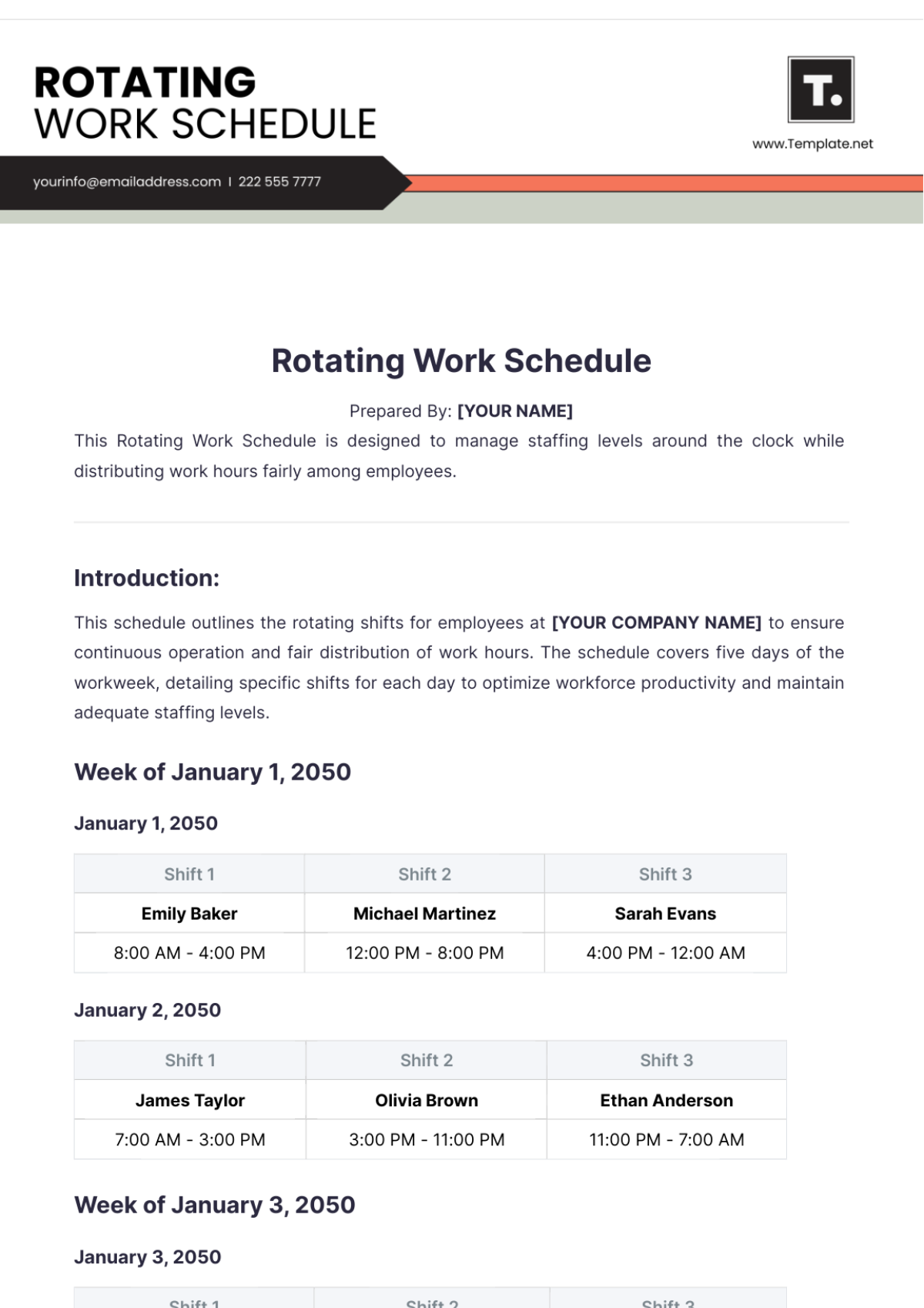 Rotating Work Schedule Template - Edit Online & Download