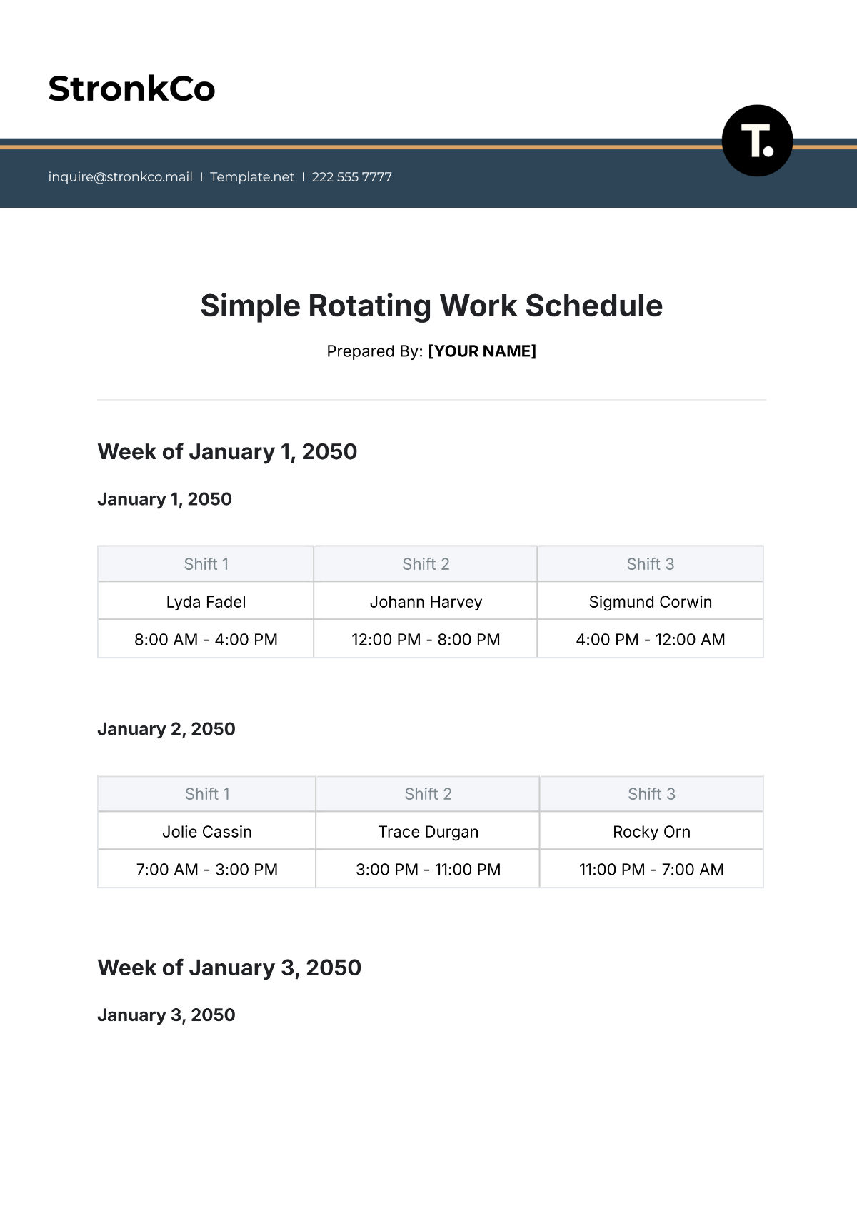 Free Simple Rotating Work Schedule Template