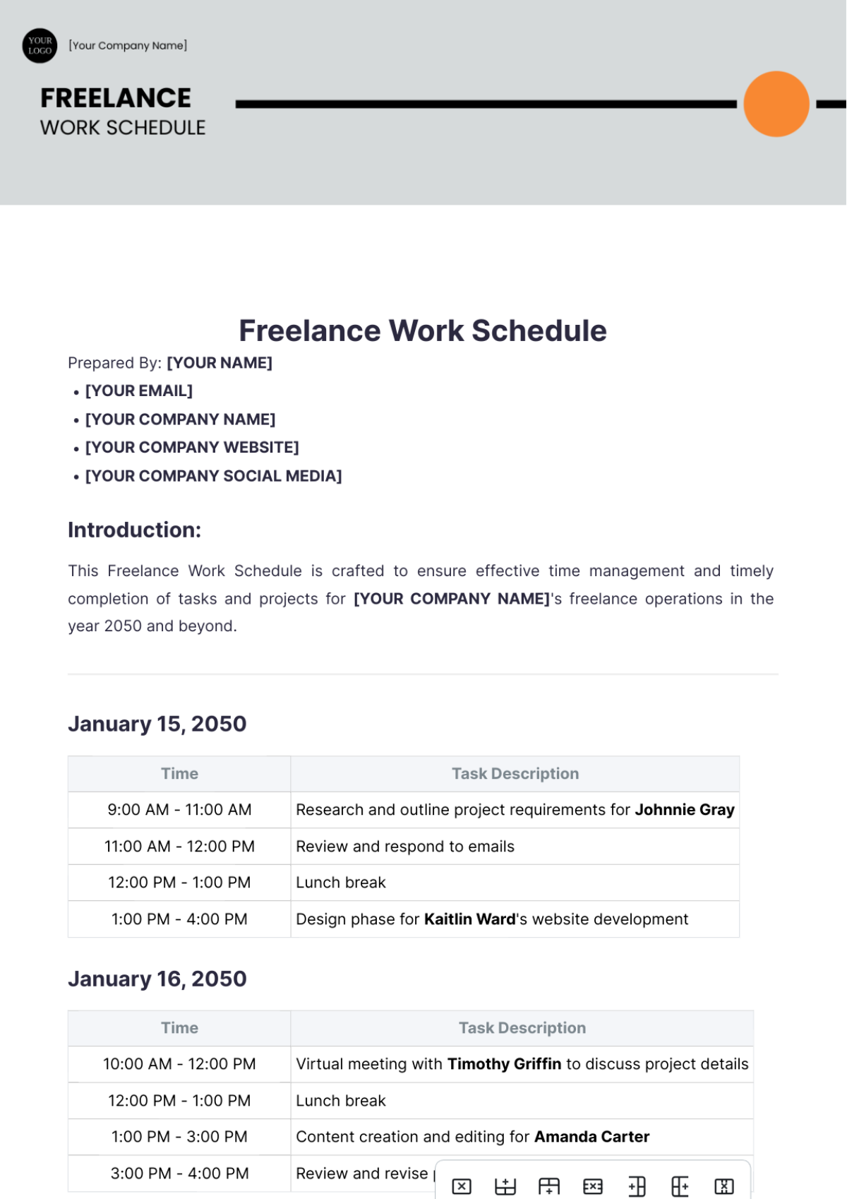 Freelance Work Schedule Template - Edit Online & Download