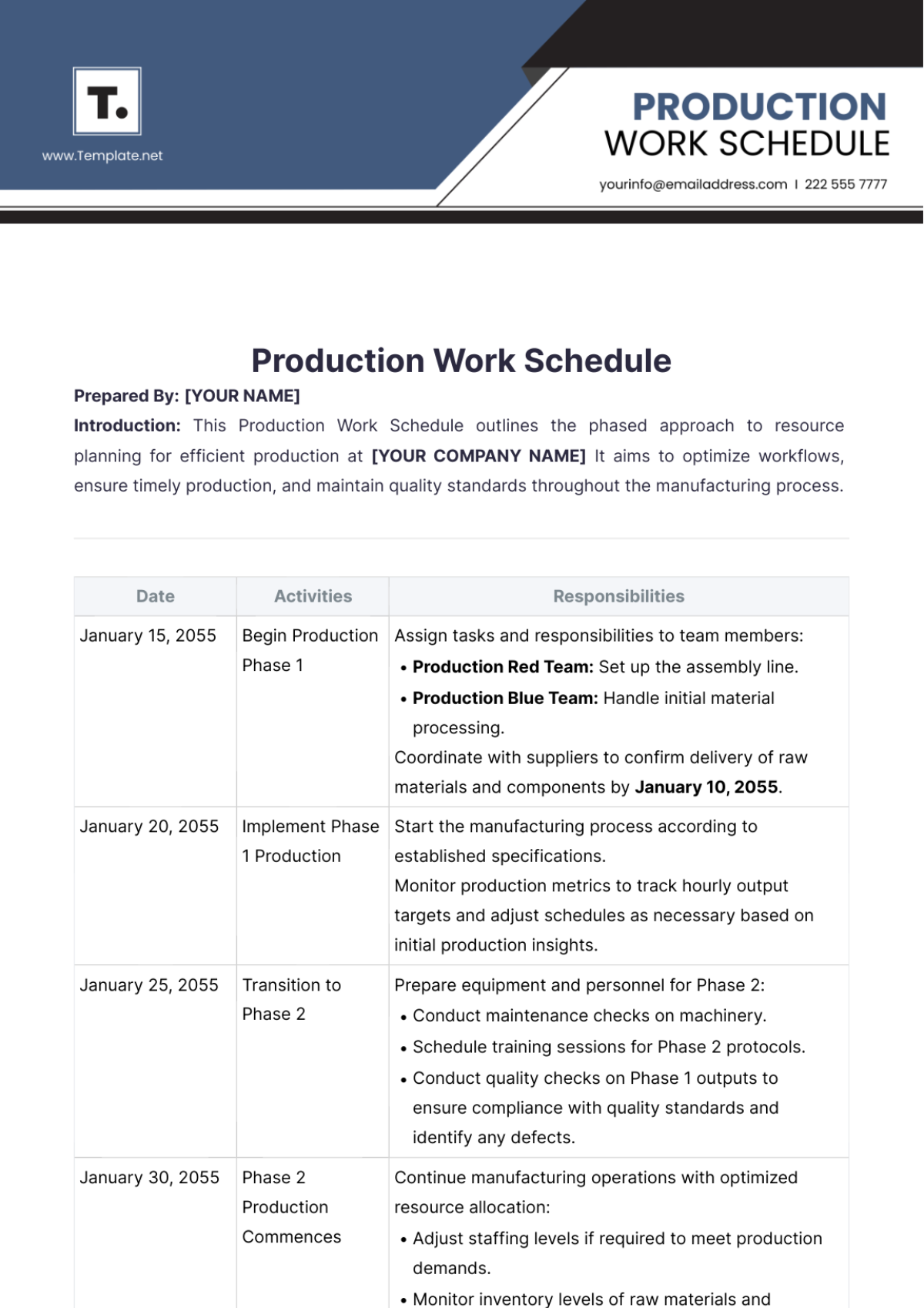 Production Work Schedule Template - Edit Online & Download